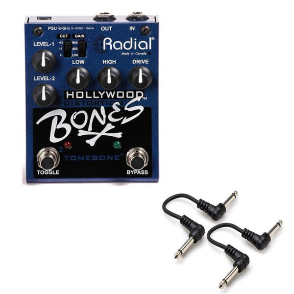 Radial Bones Hollywood Dual Distortion Pedal + 2x 6" Cables