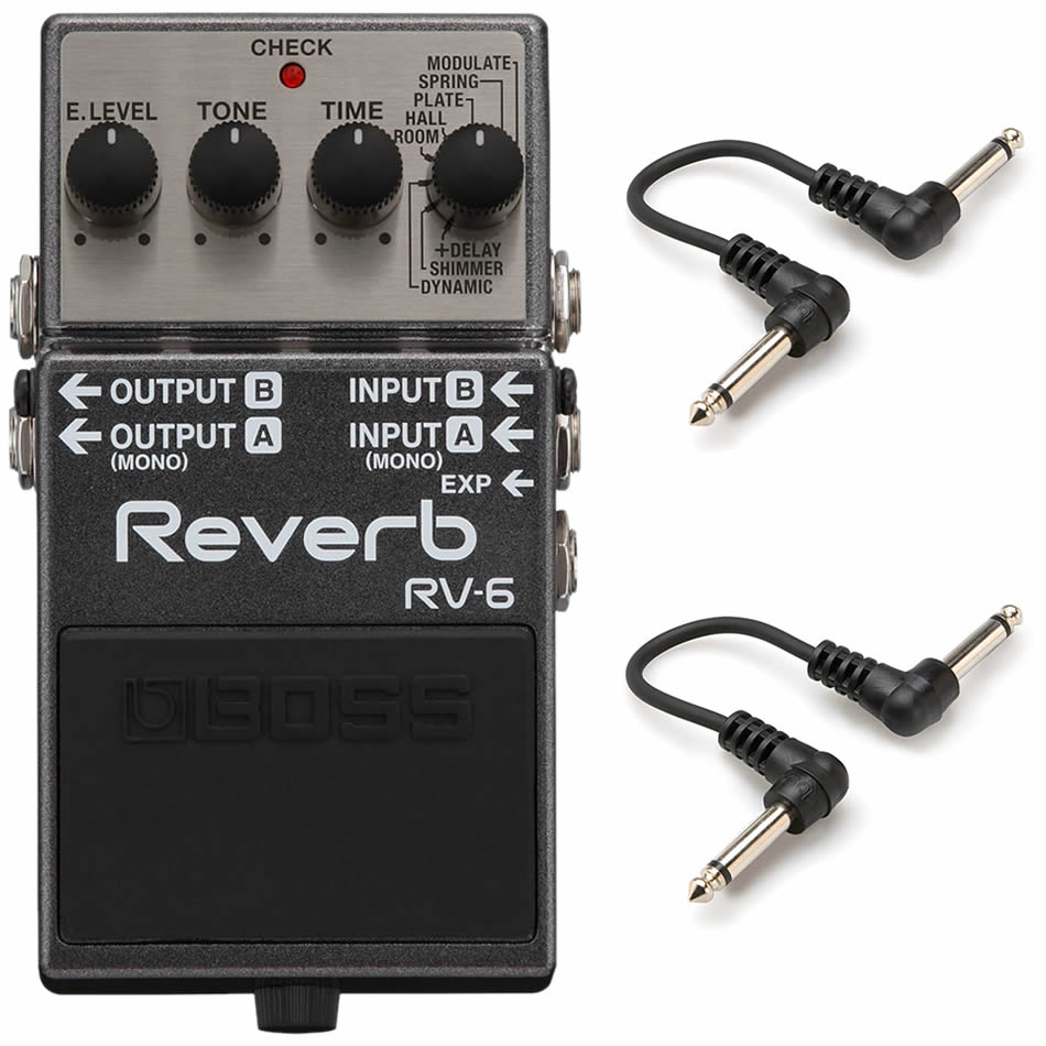 BOSS RV-6 Reverb Pedal + Two 6" Patch Cables